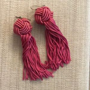 Vanessa Mooney Woven Tassel Earrings Pink